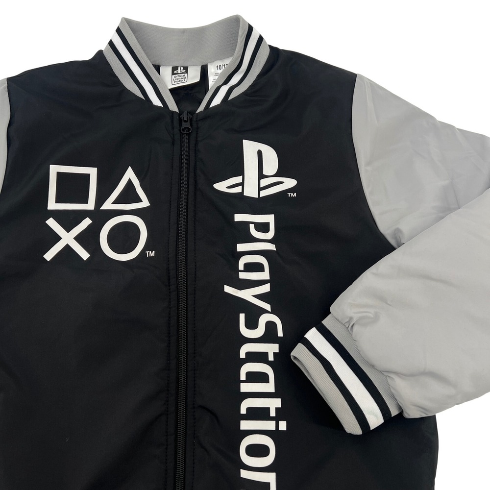 PlayStation Kids Bomber Jacket Black Grey Full Zip Gaming Graphic Size 10/12